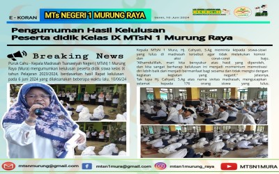 PENGUMUMAN HASIL KELULUSAN PESERTA DIDIK KELAS IX MTsN 1 MURUNG RAYA